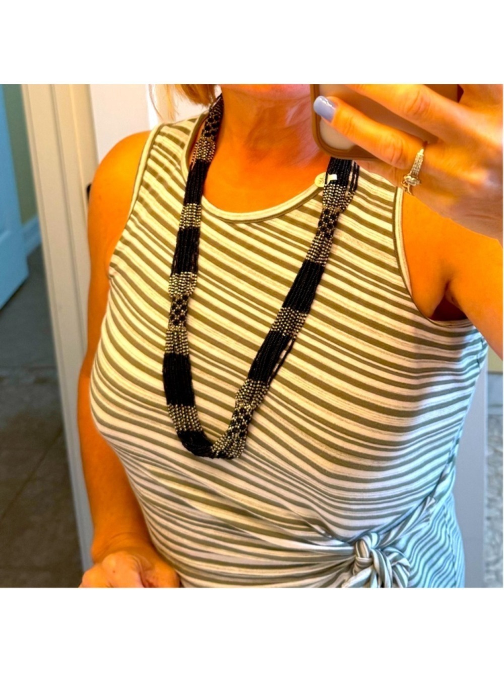 Glass seed beads Black and White Beaded Necklace 32” length 16 strands. - Picture 4 of 9